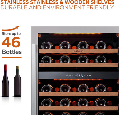 Ca'Lefort Wine Fridge & Cooler - 24 Inch 46 Bottle Wine Cooler Refrigerator, 40-65°F Dual Zone Wine