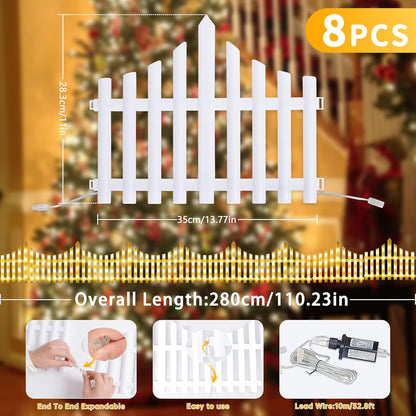 Hopolon 8 Pack 36LED Lighted Garden Fence,13.7x11.8inch Christmas Tree Fence Lights Plug in,8 Modes