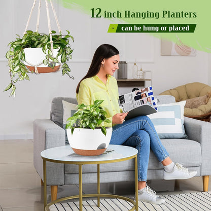 Hanging Planters for Outdoor Indoor Plants, 2 Pack 12 Inch Hanging Basket Plants Outdoor, Self