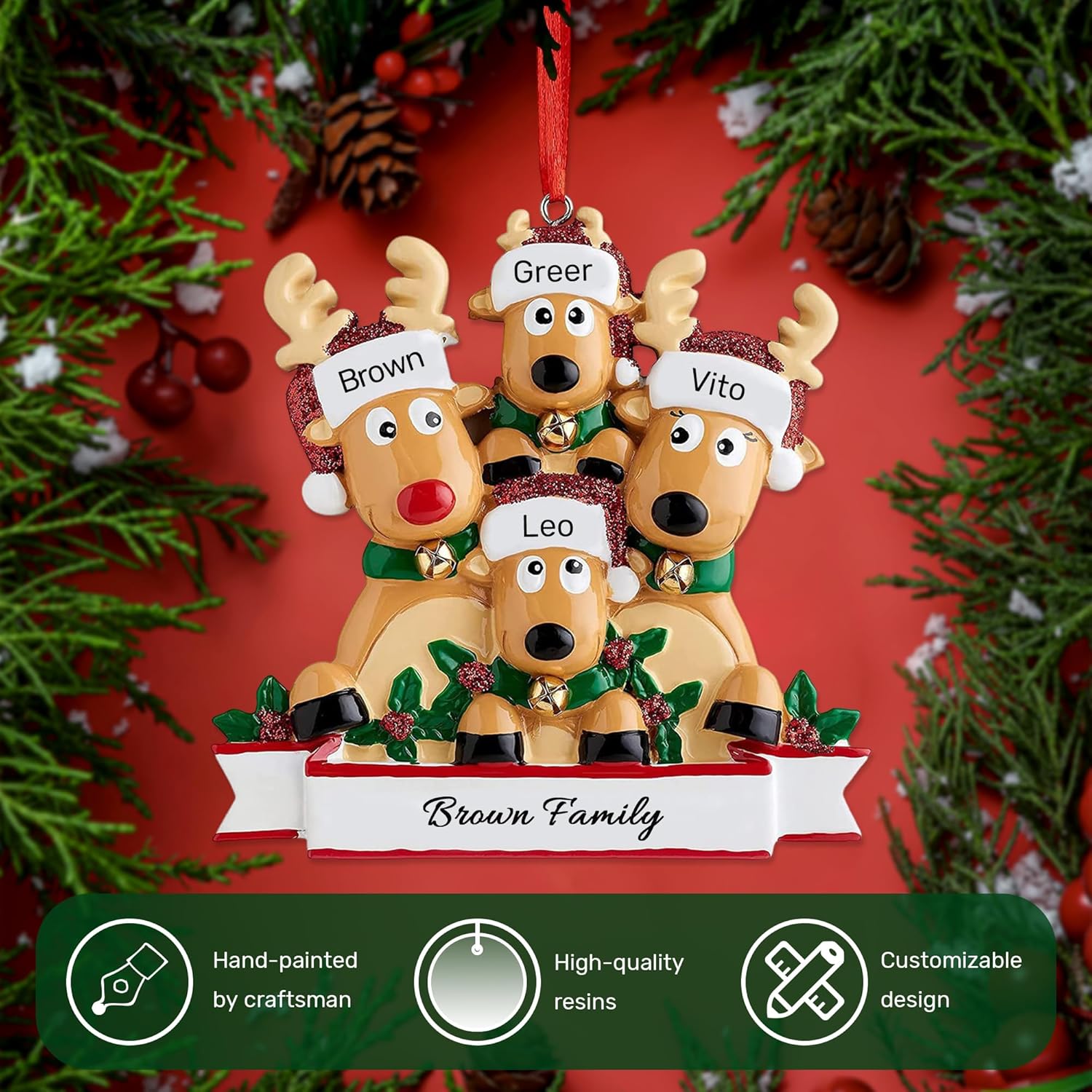 Personalized Christmas Ornaments 2025, Custom Reindeer Family Ornaments for Trees with Names
