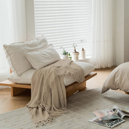 lifein Throw Blanket for Couch, Soft Boho Decor Bed Throw,Cozy Beige Knitted Chenille Small