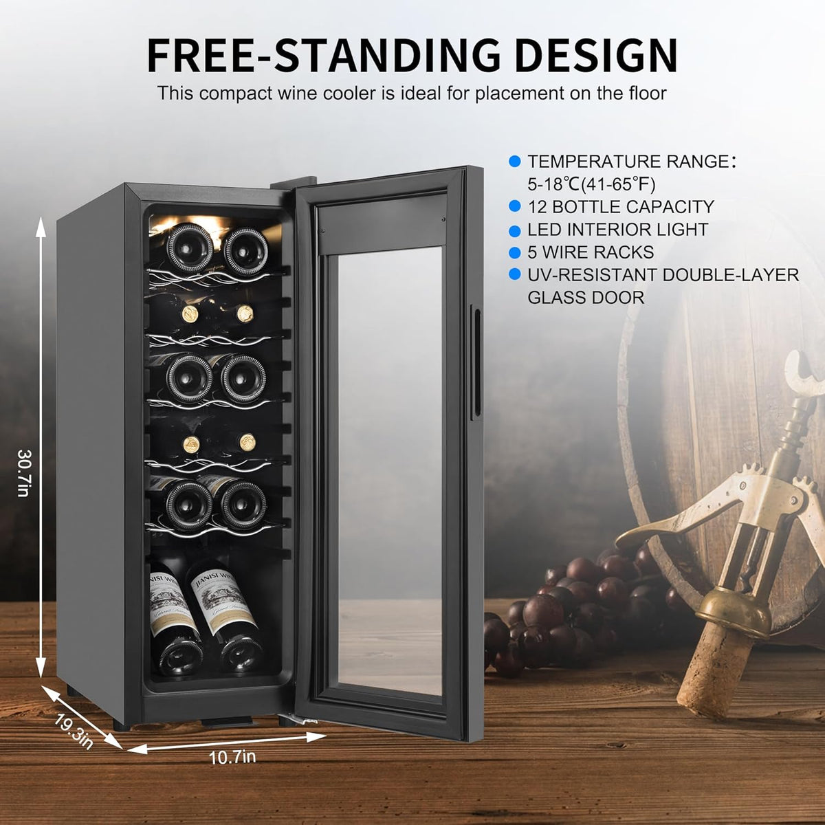 Wine Cooler Refrigerator 12 Bottles, Small Wine Fridge Mini Wine Fridge Countertop with Glass Door