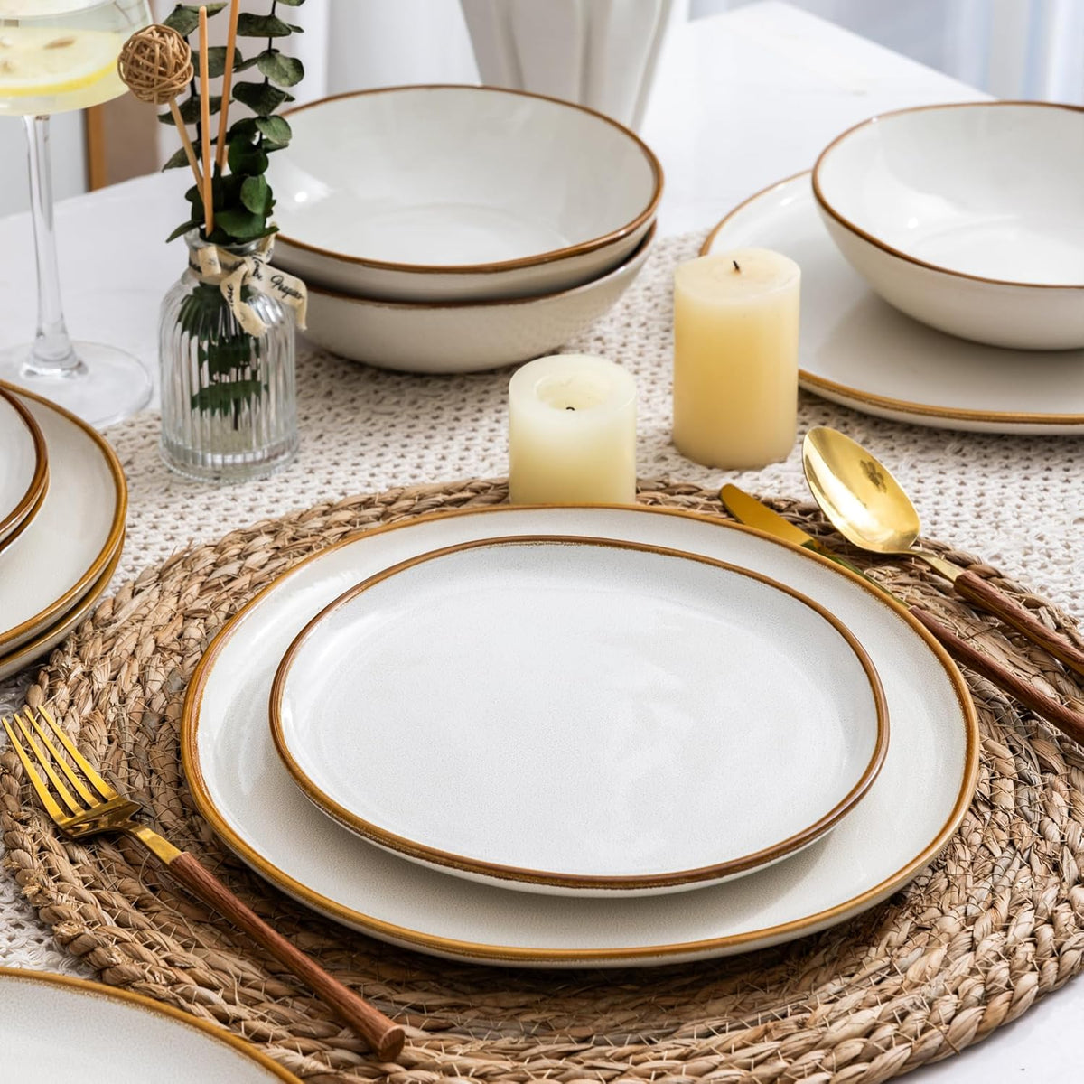 AmorArc Ceramic Dinnerware Sets,Handmade Reactive Glaze Stoneware Plates and Bowls Sets,Highly