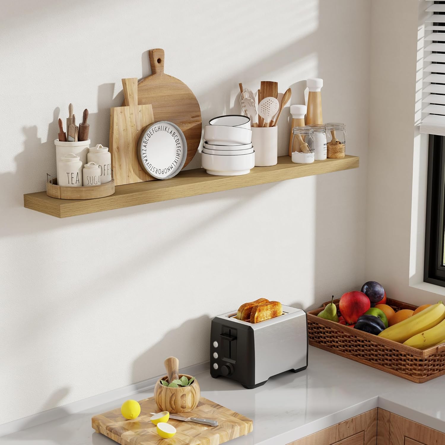 48 Inch Floating Shelves, 8 Inch Deep Floating Shelves for Wall, Hanging Shelf with Invisible