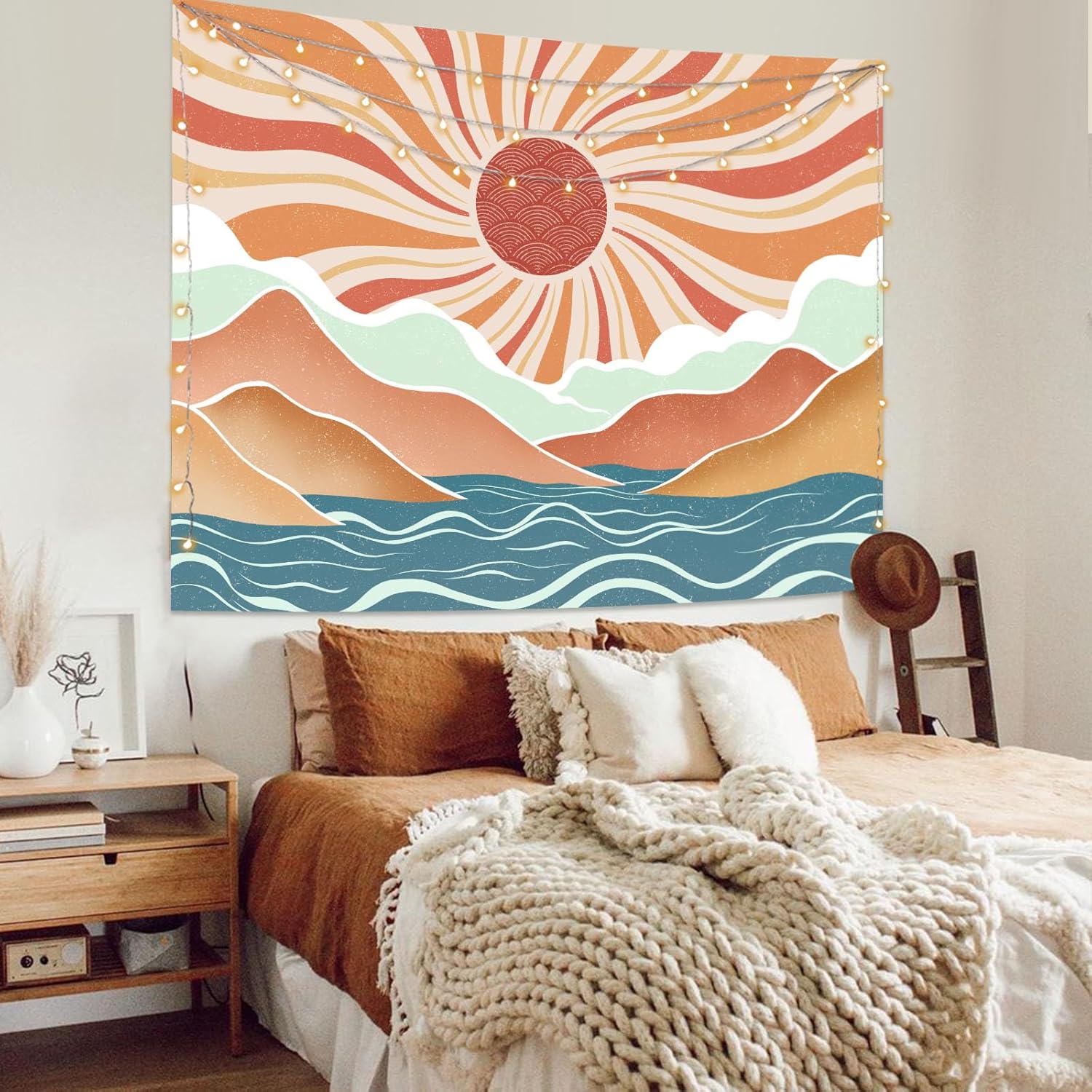 Lunerfex Boho Sun Tapestry Sunset Wall Tapestry, Mountain Tapestries for Bedroom 80s Tapestries