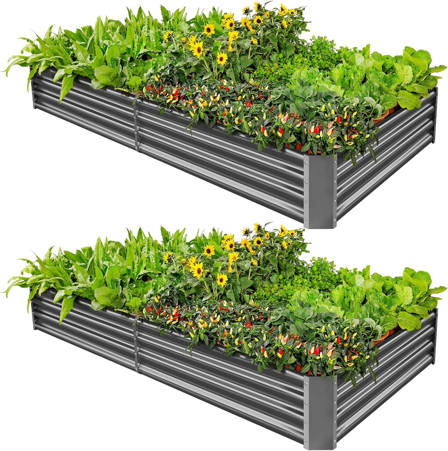 Land Guard 2 Pack 8×4×1ft Galvanized Metal Raised Garden Bed, Metal Planter Kit Box Outdoor for