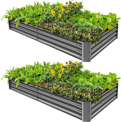 Land Guard 2 Pack 8×4×1ft Galvanized Metal Raised Garden Bed, Metal Planter Kit Box Outdoor for