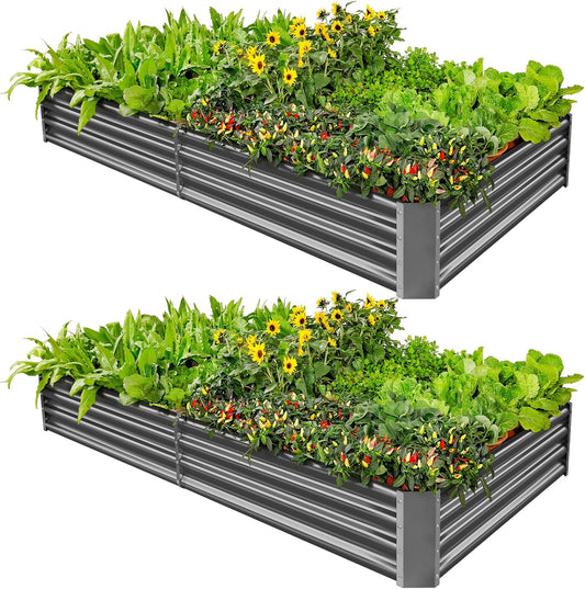 Land Guard 2 Pack 8×4×1ft Galvanized Metal Raised Garden Bed, Metal Planter Kit Box Outdoor for