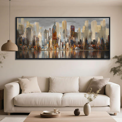 Framed Large Cityscape New York Wall Art Canvas Prints Abstract Brown City Theme Paintings Modern