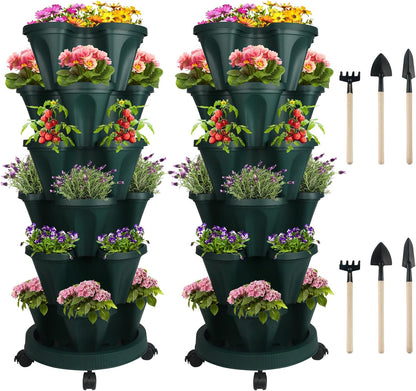 DUNCHATY Stackable Planter, Vertical Garden Planter with Wheels and Tools, Self Watering Strawberry