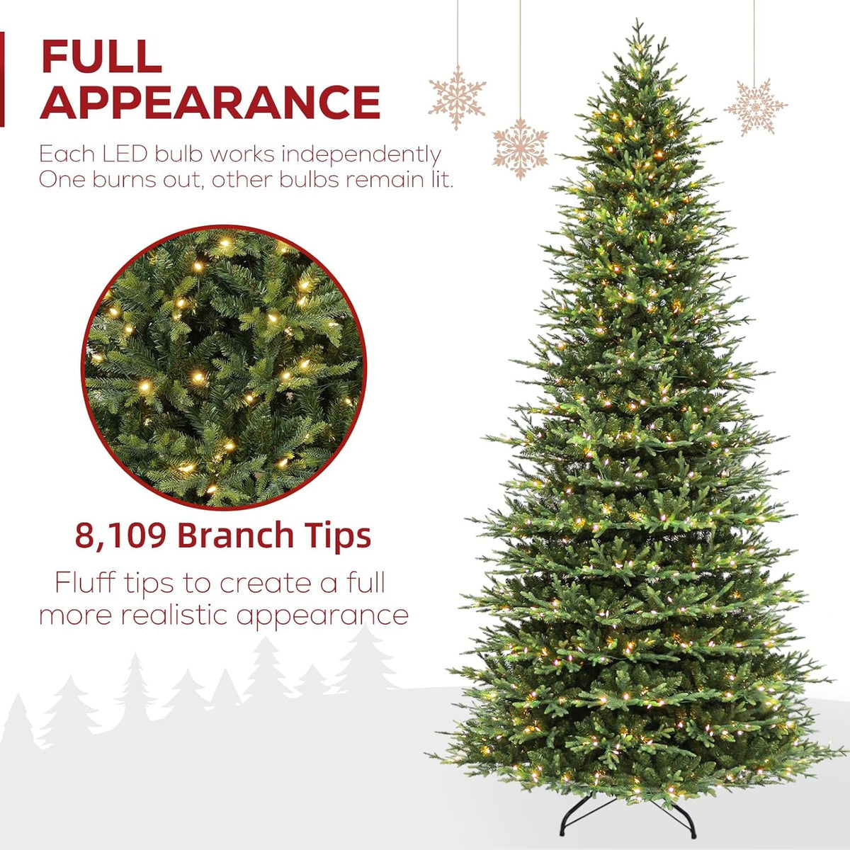 Hykolity 12 ft Prelit Christmas Tree, Artificial Christmas Tree with 850 Warm White Lights, 8109