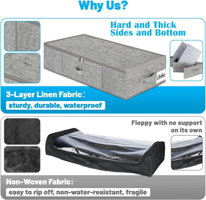 Under Bed Storage Container Bin 3 Pack, Low Profile Foldable Underbed Clothes Storage Organizer W/