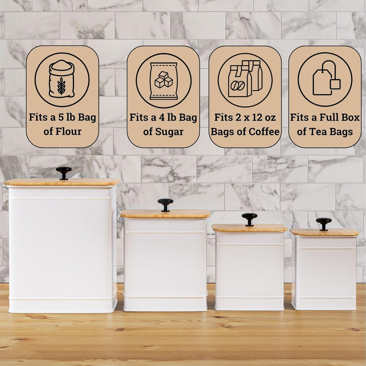 Kitchen Canisters for Countertop Set of 4 with Customizable Chalkboard Labels & Marker Pen - Big