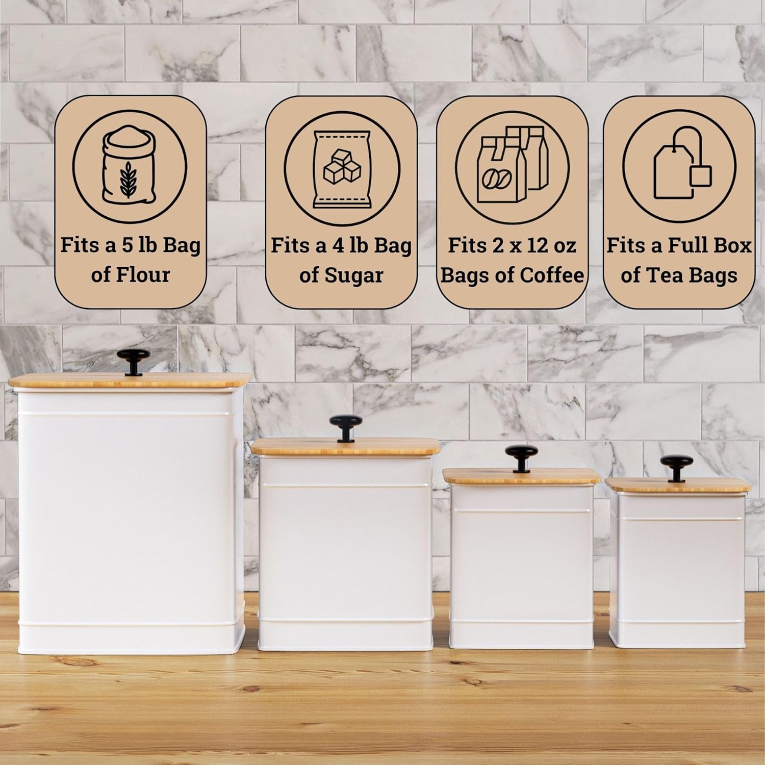Kitchen Canisters for Countertop Set of 4 with Customizable Chalkboard Labels & Marker Pen - Big