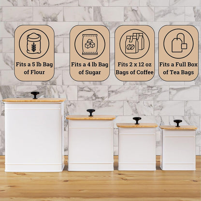 Kitchen Canisters for Countertop Set of 4 with Customizable Chalkboard Labels & Marker Pen - Big