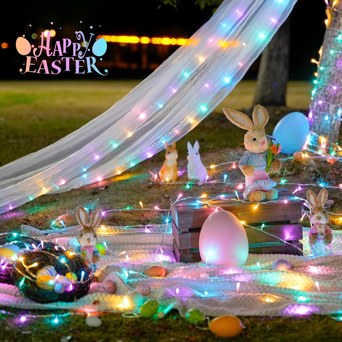 JMEXSUSS 33ft 100 LED Easter Lights for Indoor Outdoor Use, 8 Modes Connectable Easter String