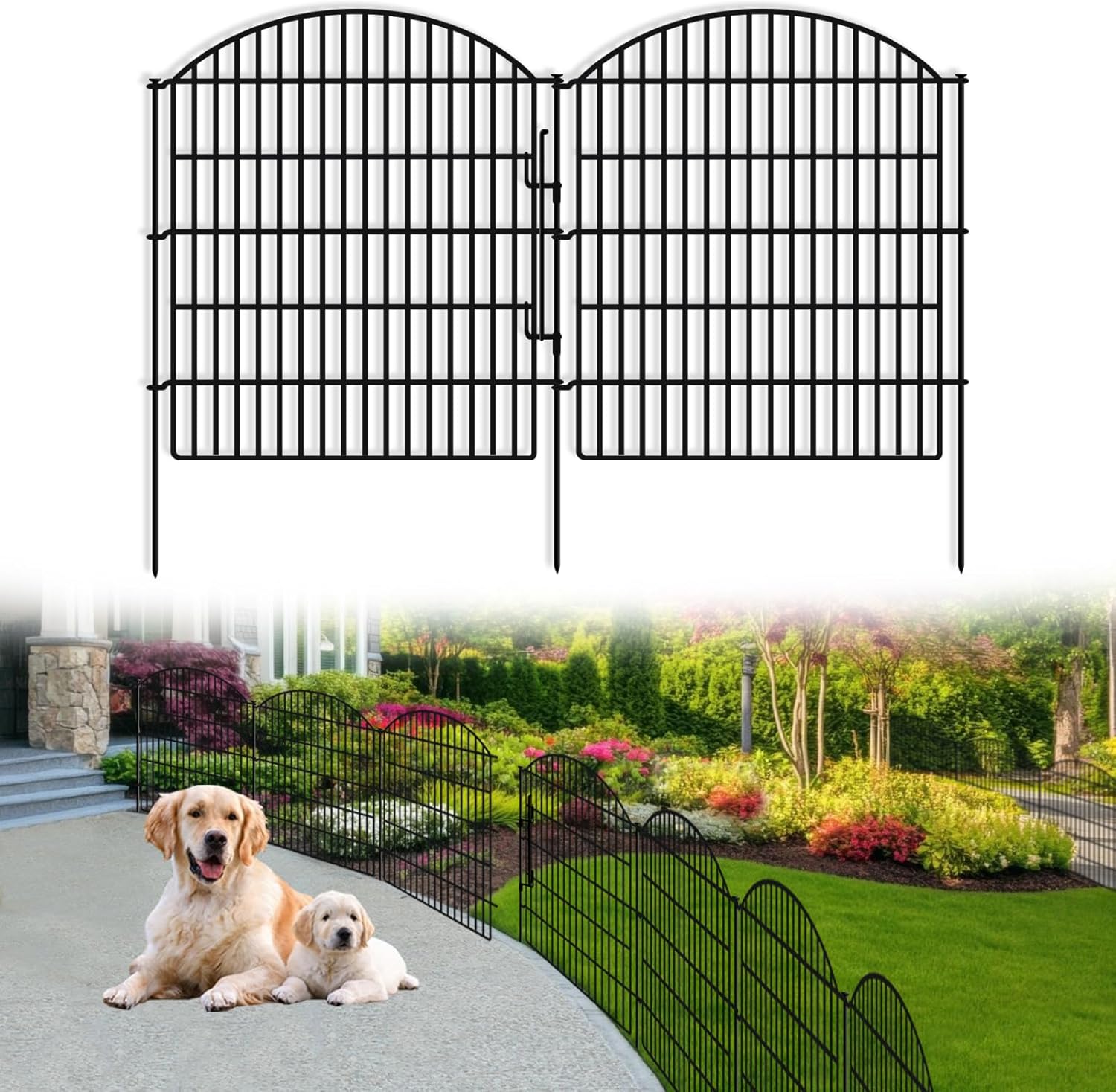 16 Panels Decorative Garden Fence with Lock, 33in (H) x 38.67ft (L) No Dig Dog Animal Barrier for
