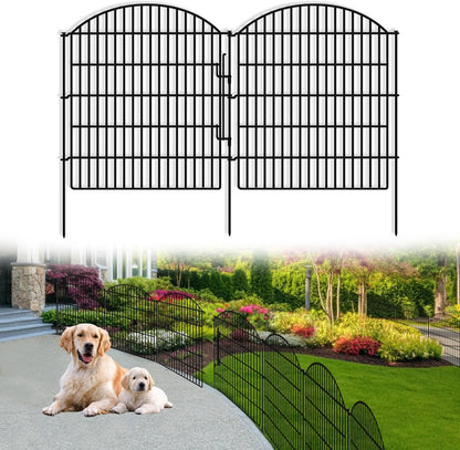 16 Panels Decorative Garden Fence with Lock, 33in (H) x 38.67ft (L) No Dig Dog Animal Barrier for