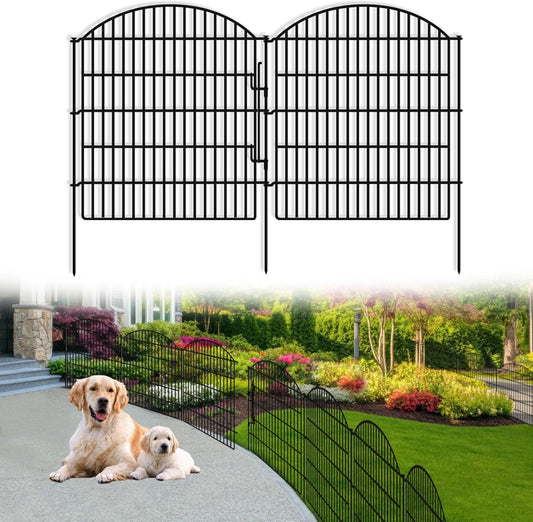 16 Panels Decorative Garden Fence with Lock, 33in (H) x 38.67ft (L) No Dig Dog Animal Barrier for