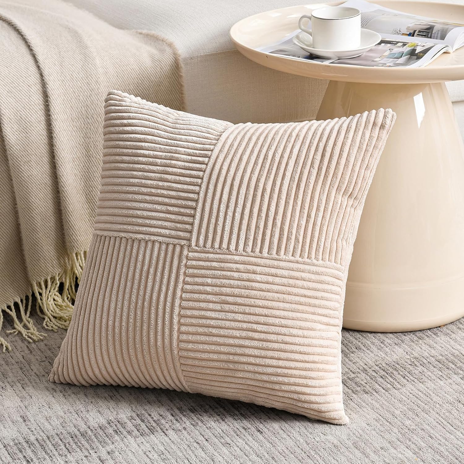Fancy Homi 2 Packs Tan Decorative Throw Pillow Covers 20x20 Inch for Living Room Couch Bed Sofa