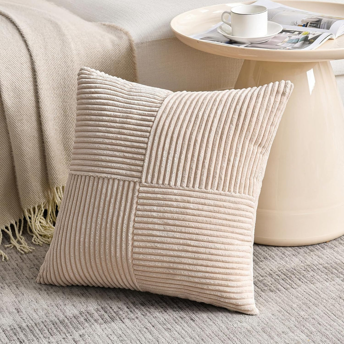 Fancy Homi 2 Packs Tan Decorative Throw Pillow Covers 18x18 Inch for Living Room Couch Bed, Rustic