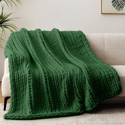 Chunky Knit Throw Blanket, 50''*60'' Knitted Throw Chenille Yarn for Bed Couch, Handmade Grass