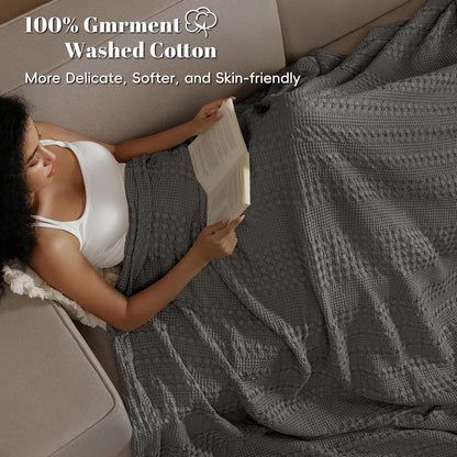 PHF 100% Cotton Waffle Weave Blanket Twin Size, Soft Lightweight Breathable Cozy Summer Blankets