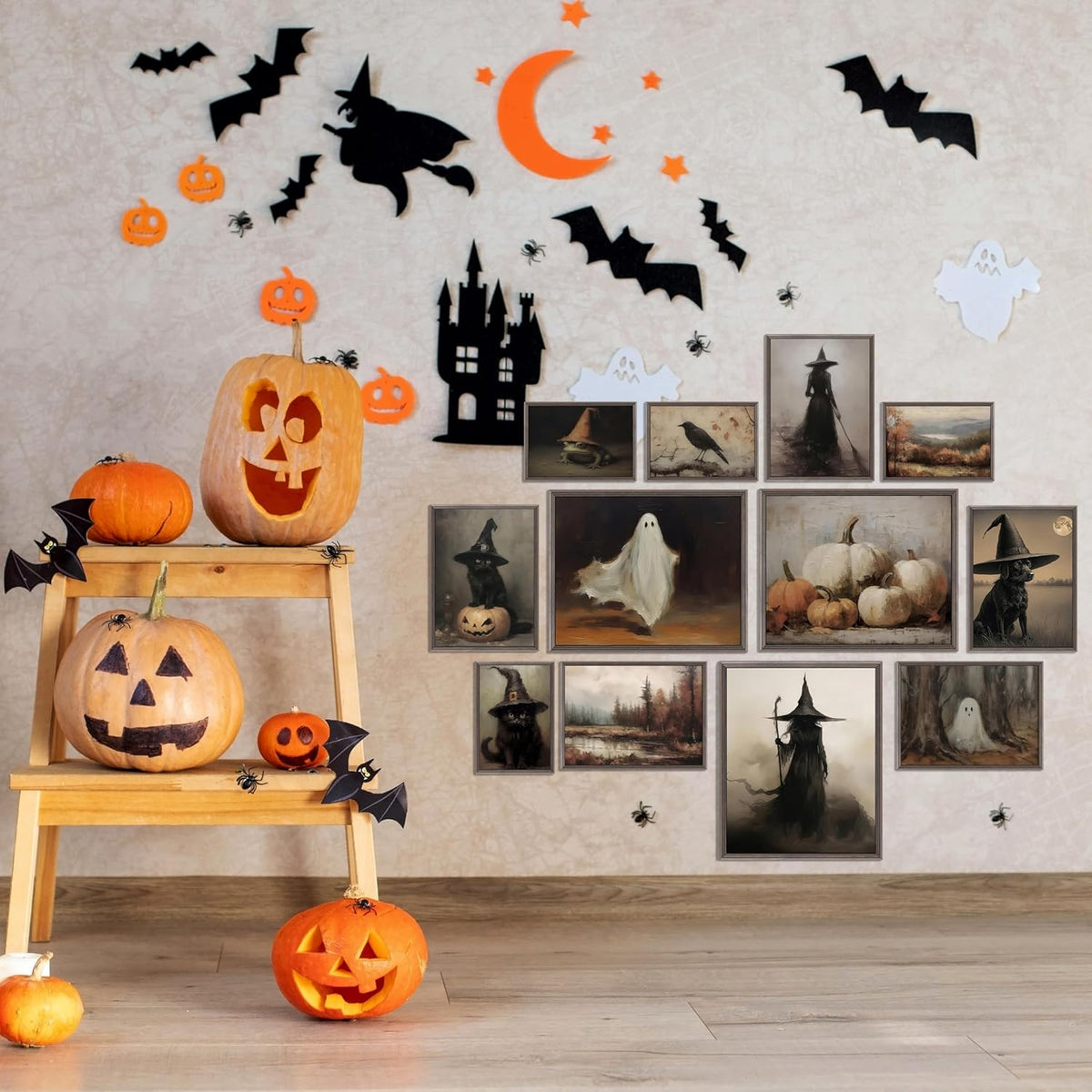 LANCHI95 12 Pcs Halloween Wall Art Prints, Vintage Witch Posters, Cute Ghost Pictures for Bedroom