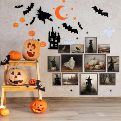 LANCHI95 12 Pcs Halloween Wall Art Prints, Vintage Witch Posters, Cute Ghost Pictures for Bedroom