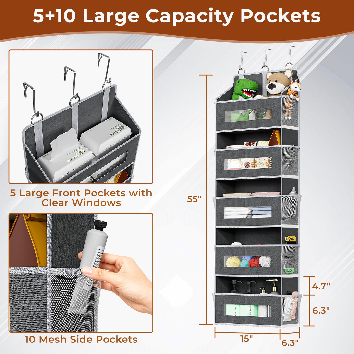 2 Pack 5 Tier Over The Door Organizer Space-Saving Storage for Any Room