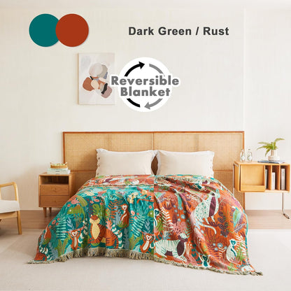 MSGKV Throw Blanket for Couch Bed Cotton Muslin Breathable Animals Twin Size Blanket 60"x80" for