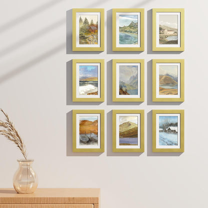 Vittanly 5x7 Picture Frames Set of 9, Shatter Resistant Plexiglass, Display 4x6 Pictures with Mat
