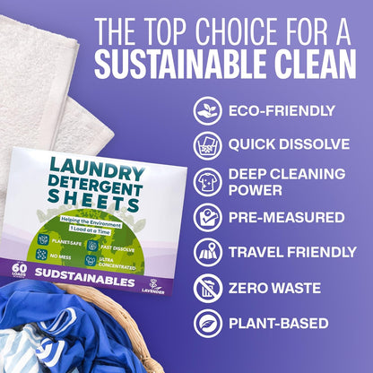 Sudstainables Laundry Detergent Sheets (60 Loads) – Eco-Friendly, Zero Waste, Plastic-Free Laundry