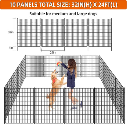 10 Panels No Dig Fence, 32 in(H) X 24 ft(L) Garden Decorative Fence Animal Barrier for Dogs