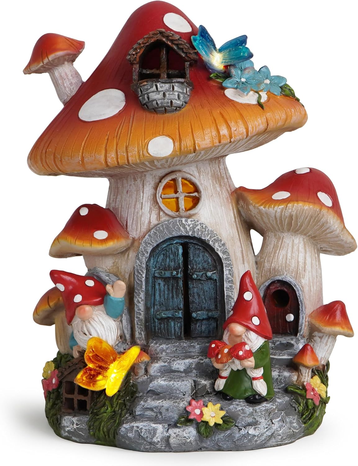 Hodao Spring Garden Mushroom Gnomes Decorations Mushroom House Ornaments Decor for Porch, Garden