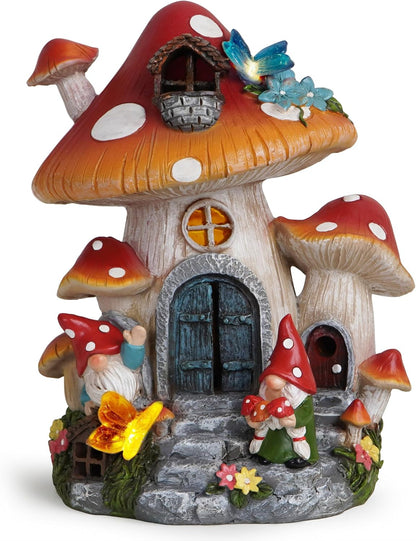 Hodao Spring Garden Mushroom Gnomes Decorations Mushroom House Ornaments Decor for Porch, Garden