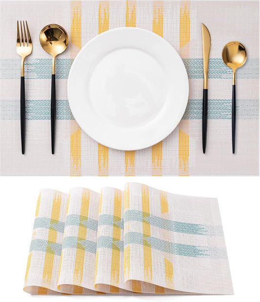 CADONO Placemats Set of 4 Washable Indoor/Outdoor Vinyl Place Mats for Dining Table Durable