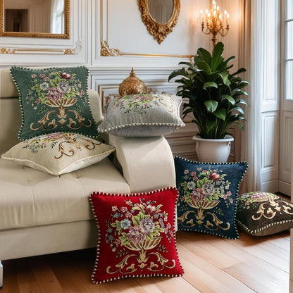 Set of 2 Blue Vintage Embroidered Throw Pillows Covers 18x18in，Vintage Decorations Floral