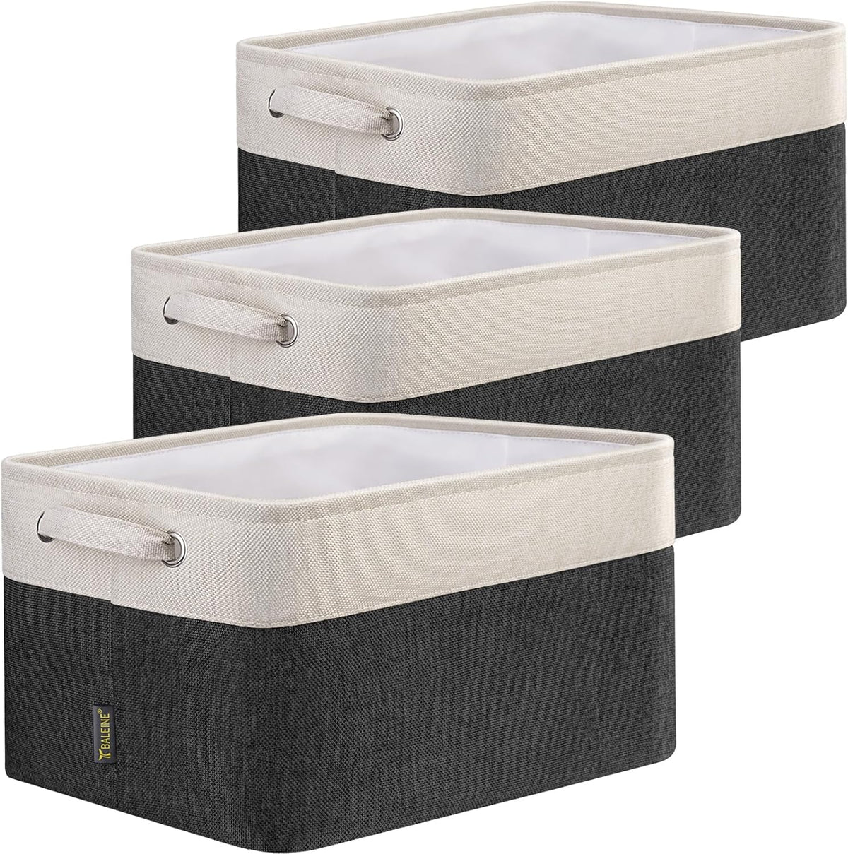BALEINE 3 Pack Fabric Storage Bins for Shelves, Linen Storage Baskets for Organizing, Decorative
