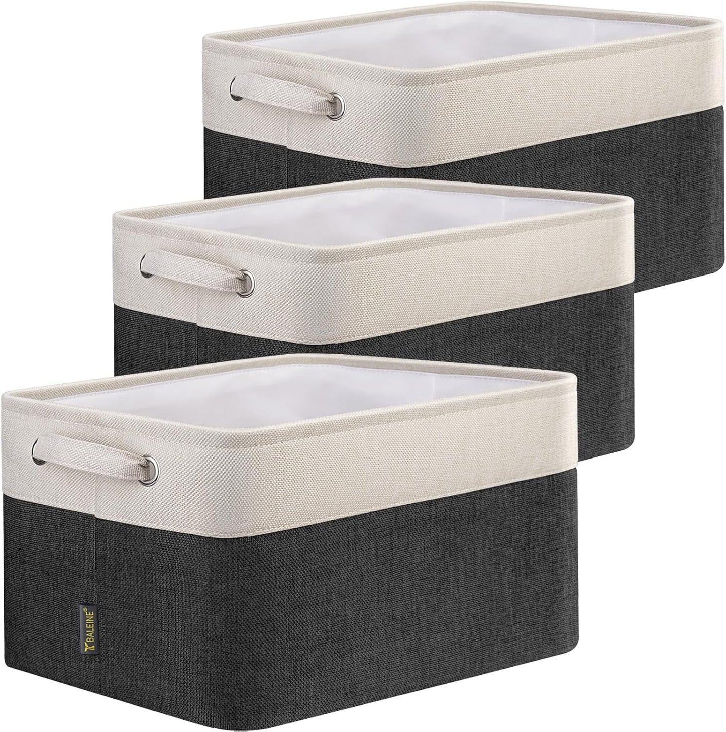 BALEINE 3 Pack Fabric Storage Bins for Shelves, Linen Storage Baskets for Organizing, Decorative