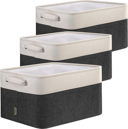 BALEINE 3 Pack Fabric Storage Bins for Shelves, Linen Storage Baskets for Organizing, Decorative