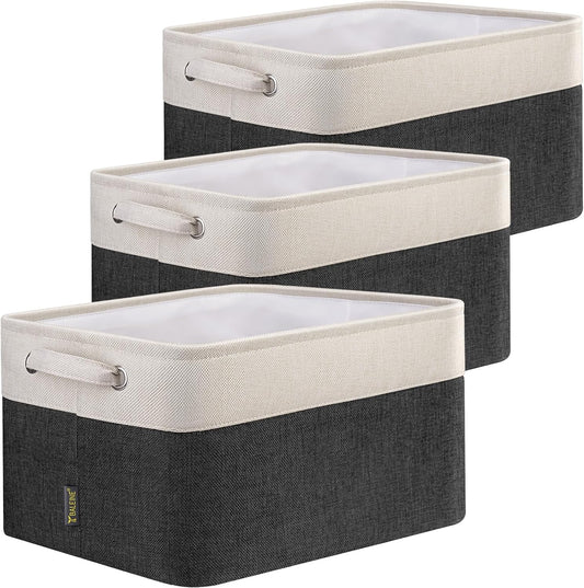 BALEINE 3 Pack Fabric Storage Bins for Shelves, Linen Storage Baskets for Organizing, Decorative