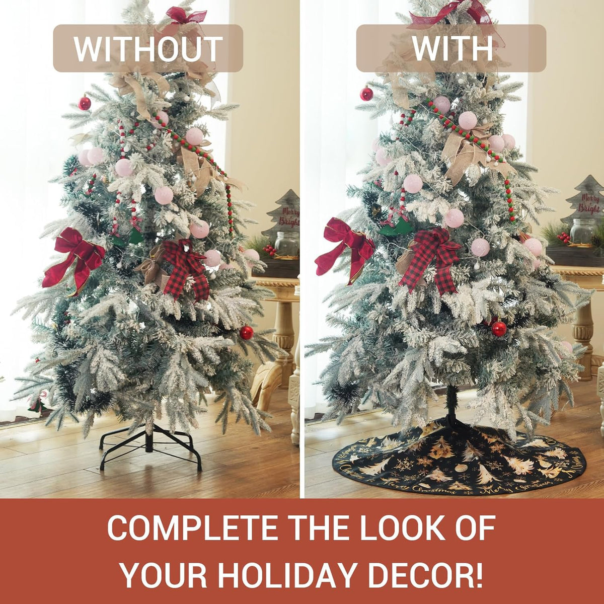 CROWNED BEAUTY Merry Christmas Tree Skirt Collar 48 Inch Xmas Trees Snowflakes Soft Farmhouse