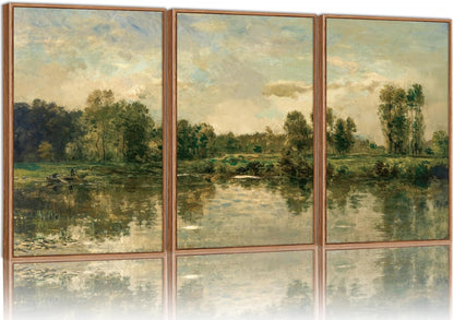 Tinonedraw Vintage Nature Framed Canvas Wall Art Set of 3, French Country Wall Decor, Olive Green
