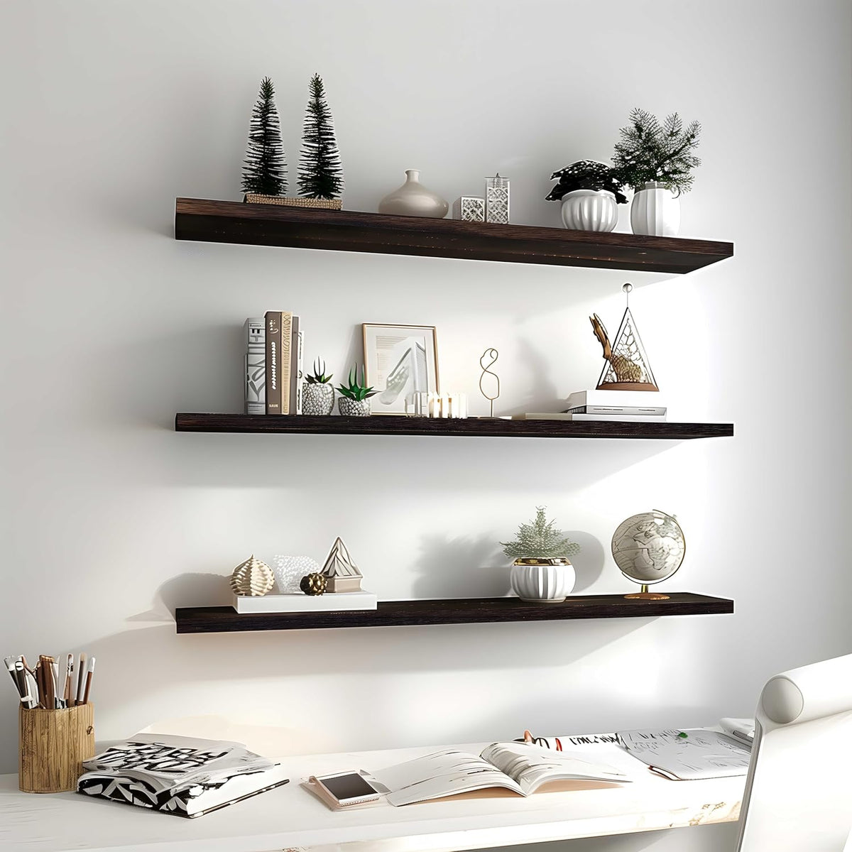 Wood Floating Shelves for Wall Decor, Rustic Wall Shelves for Bedroom Bathroom Kitchen Living Room