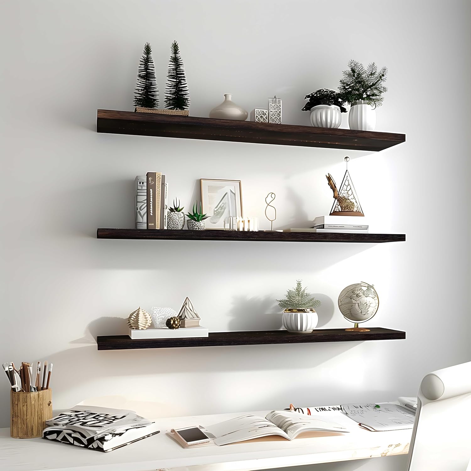 Wood Floating Shelves for Wall Decor, Rustic Wall Shelves for Bedroom Bathroom Kitchen Living Room