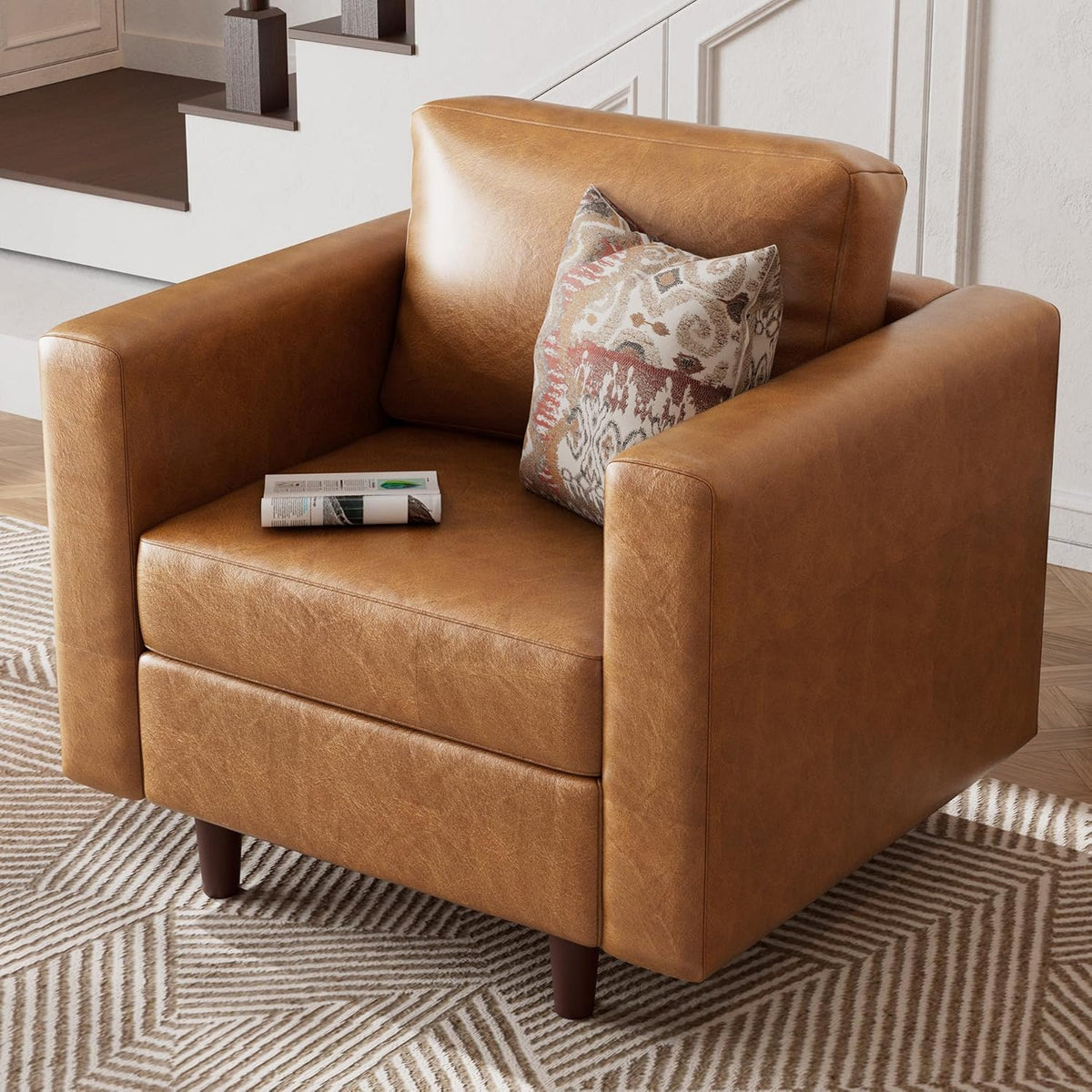Faux Leather Oversized Accent Chair with Storage Deep Seat Single Sofa Large Reading Armchair for