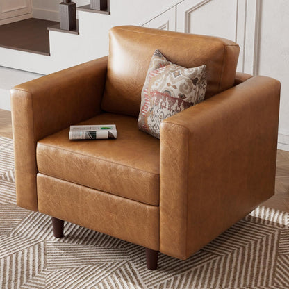 Faux Leather Oversized Accent Chair with Storage Deep Seat Single Sofa Large Reading Armchair for