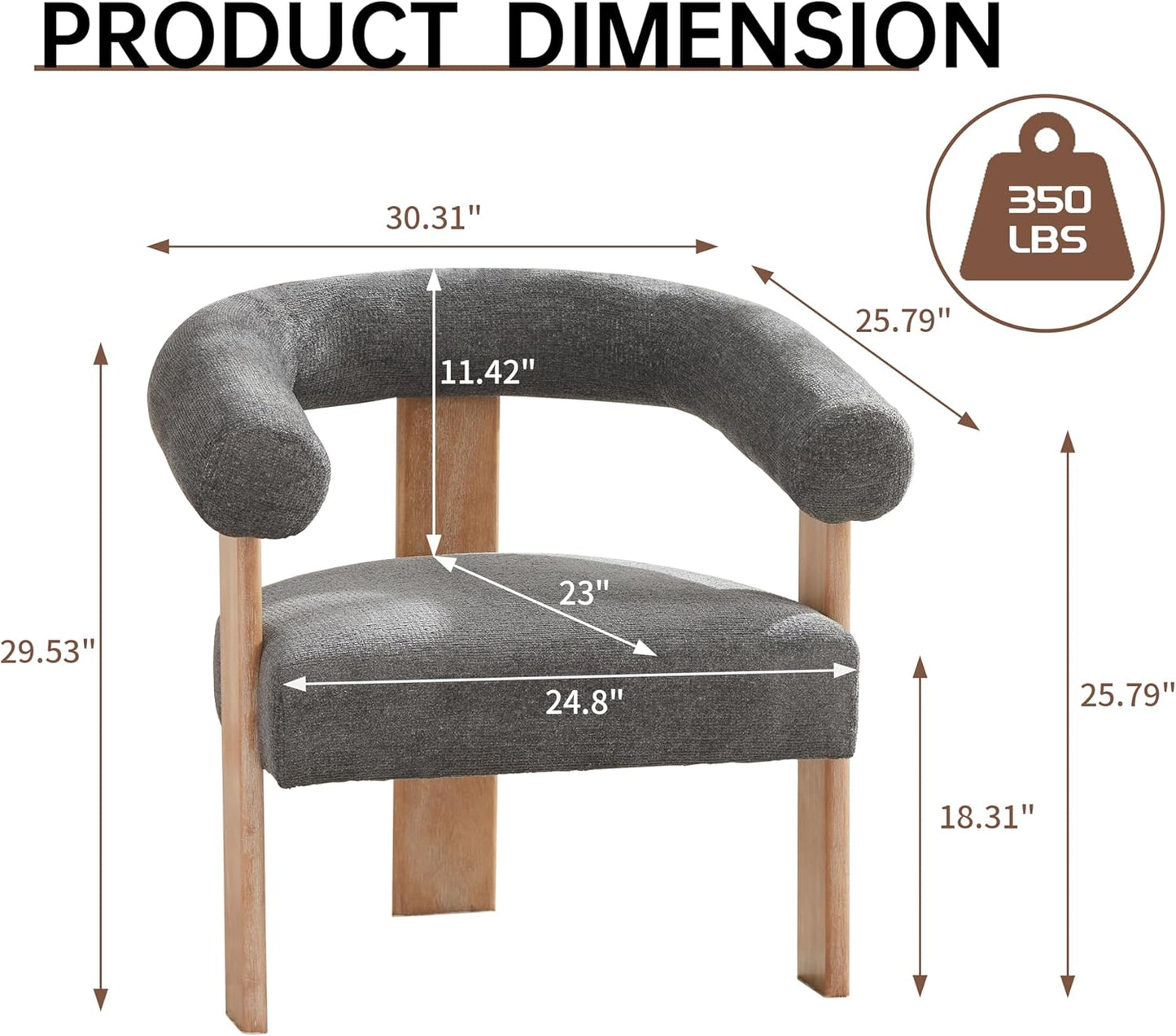 VKNOW Accent Chair Living Room Chair, Modern Upholstered Armchair with Solid Wood Legs, Comfy