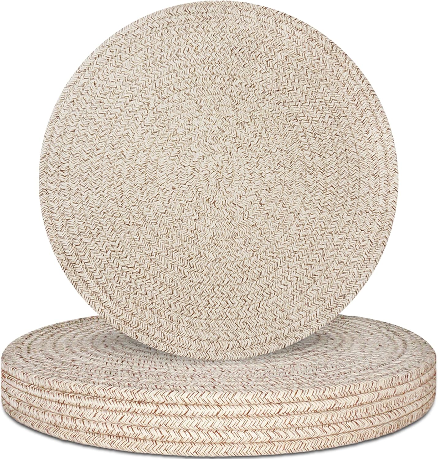 Round Placemats Set of 6, Cotton Rope Woven Table Mats, Hot Pads for Kitchen, Non Slip Heat